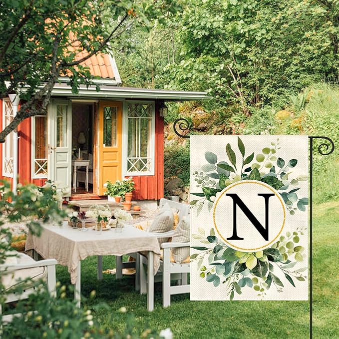 AVOIN colorlife Monogram Letter N Floral Garden Flag 12x18 Inch Double Sided Outside, Family Last Name Initial Yard Outdoor Decoration