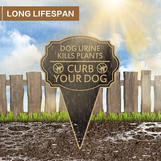 Double Sided Yard Sign, Dog Urine Kills Plants, Curb Your Pet Lawn Marker, 14”x10” No Peeing & No Pooping Yard Stake with Integrated Mount for Outdoor Use (Dog Urine Kills Plants)