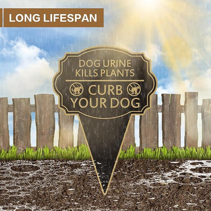 Double Sided Yard Sign, Dog Urine Kills Plants, Curb Your Pet Lawn Marker, 14”x10” No Peeing & No Pooping Yard Stake with Integrated Mount for Outdoor Use (Dog Urine Kills Plants)