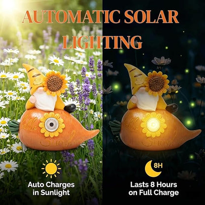 Garden Gnomes Outdoor, Solar Sunflower Gnome Garden Statue & Fairy Garden Accessories, Funny Garden Gnome Yard Ornaments & Lawn Statues, Resin Decor Gnomes Gifts for Women Mom