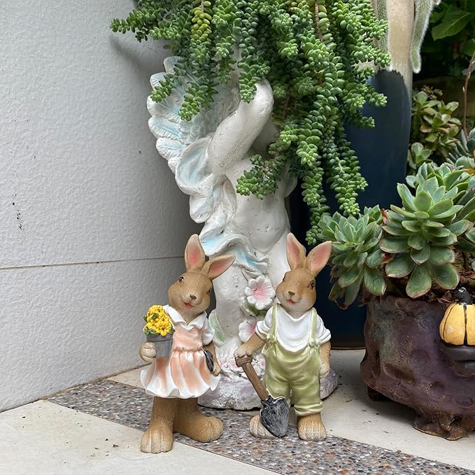 Rabbit Statues Outdoor, Bunny Garden Statue Patio Yard Deco Lucky Rabbit Outdoor Bunny Figurines and Statues Grandma Mom Women Gifts,8.1 inch (2 Pack)