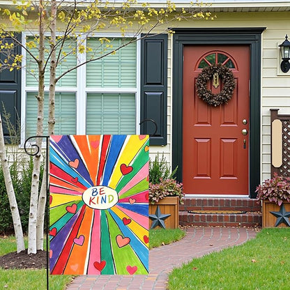 Be Kind Garden Flag Colorful Positive Message Outdoor Yard Flags Rainbow Heart Art House Banner for Teachers Schools Classrooms Front Porch Patio Community Welcome Kindness Decor 12x18 Inch