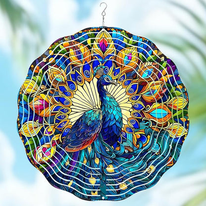 Wazzio Peacock Wind Spinners Outdoor, Peacock Gifts for Women Wife Mom Grandma, Hanging Wind Spinners for Christmas Thanksgiving, 12 inch Outdoor Indoor Hanging Ornament for Garden Porch Backyard