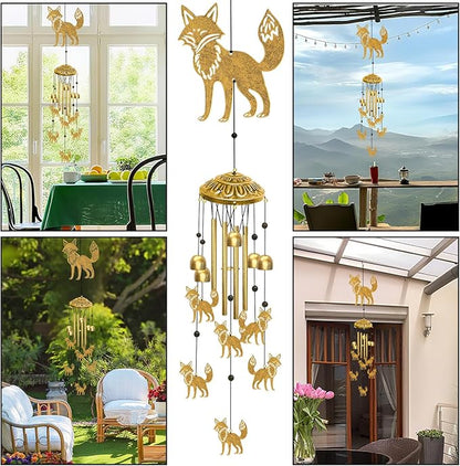 Fox Wind Chimes for Outside, Large Outdoor Metal Foxes Soothing Tones Memorial Windchime with S Hook Indoors Home Patio Garden Yard Decor, Unique Birthday Festival Housewarming Gifts for Women Men