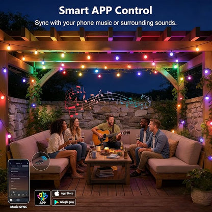 AHRLHR 150FT RGB+IC Outdoor String Lights,Outside Light Dimmable Shatterproof LED Bulbs,Balcony, Outdoor Living， IP67 Waterproof Chasing Effect Lighting DreamColor Patio Strip Lights for Backyard