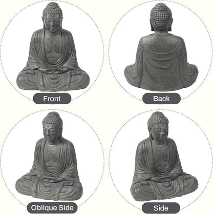 LuxenHome Buddha Statue Outdoor and Indoor, 17" Fiber Stone Meditating Buddha Garden Statues Outdoor, Zen Sculptures, Outdoor Statues for Garden, Patio, Backyard Deck