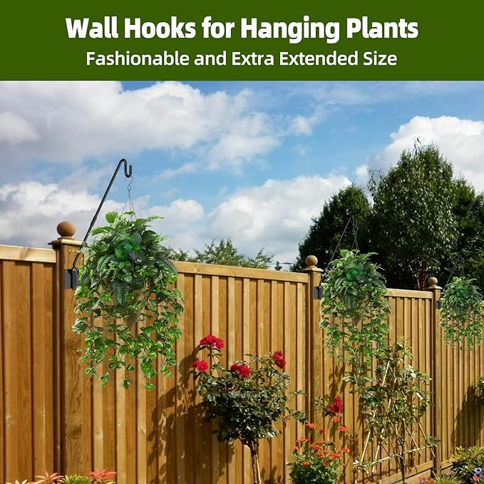 Deck Hook Wall Mounted - Heavy Duty Metal Shepherds Hook Bracket for Outdoor Plant Hanger, Bird Feeder Hanger, Plant Hooks, Flower Baskets, Lanterns - 360° Rotating Pole, Extended Arm