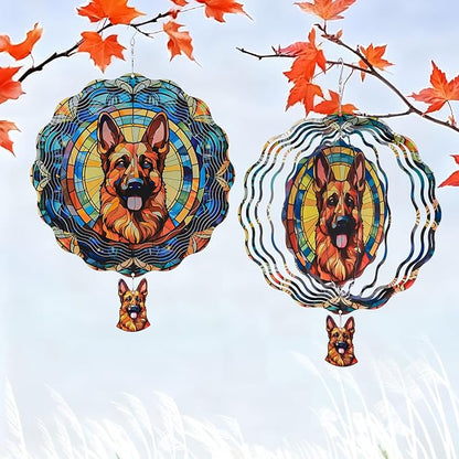 German Shepherd Wind Spinners Outdoor - 3D Cute Dog for Women, Wind Spinner for Yard Patio Ornament Garden Decor, 12 Inch Hanging Kinetic Metal Wind Spinners Sculpture