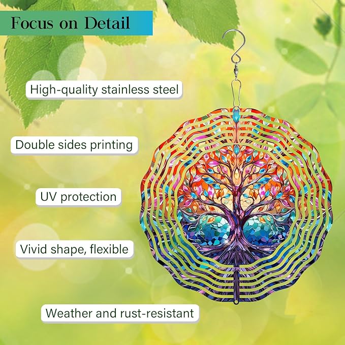 TIANCENTRAL H Tree of Life Wind Spinner,Tree of Life Wind Spinners 3D Frosted Hanging for Yard, Unique Gift Wind Spinner,3D Hanging Wind Sculptures for Garden Outdoor
