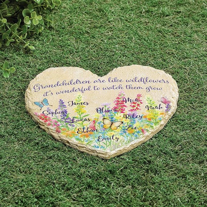 Fox Valley Traders Custom Grandchildren Wildflowers Garden Stone, 100% Resin, Outdoor Décor - Measures 10" x 9 1/2", 10 Names
