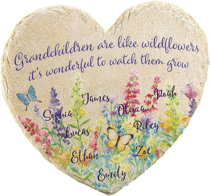Fox Valley Traders Custom Grandchildren Wildflowers Garden Stone, 100% Resin, Outdoor Décor - Measures 10" x 9 1/2", 9 Names