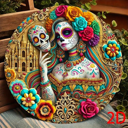 7.87inch Witch Sun Catchers Indoor Window The Day of Dead Skull Floral Acrylic Suncatcher Halloween Glass Window Hanging Gothic Decor with Chain for Home Garden Ornament Women Lover Gift