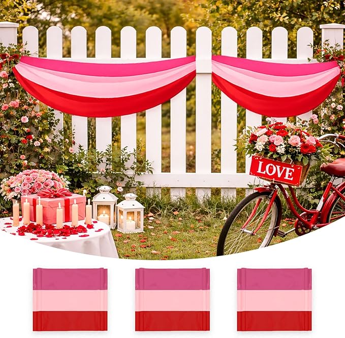 3Pack Valentines Bunting 2x20Ft Valentine’s Day Decorations Bunting Red Pink Stripe Banner Outdoor Garden Fence Porch Decor Engagement Party Anniversary/Wedding Décor