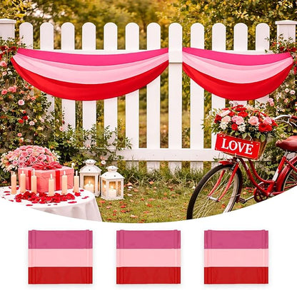 3Pack Valentines Bunting 2x20Ft Valentine’s Day Decorations Bunting Red Pink Stripe Banner Outdoor Garden Fence Porch Decor Engagement Party Anniversary/Wedding Décor