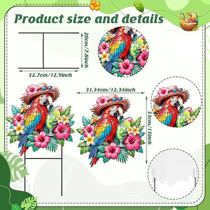 Amyhill Summer Outdoor Decor Tropical Parrot Metal Garden Stakes 25 Inch Jungle Leaves Floral Welcome Yard Signs Decorations Decorative Garden Stakes for Patio Lawn Walkway Backyard Porch Decorations