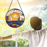 DASTOLL Stained Glass Window Hanging, Sailboat and Waves Suncatcher Diamond Glass Panel Hangings Sun Catchers Decor for Birthday for Women, Men, Wife, Aunt, and Mom 9.8 in