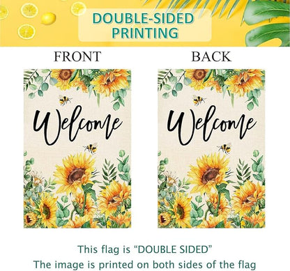 Baccessor Spring House Flag Sunflower Bee Eucalyptus Leaves Welcome Flag 28 x 40 Inch Double Sided Burlap Yard Large Spring Summer Outside Decor