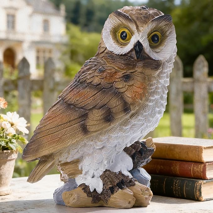 Solar Owl Garden Outdoor Statue,Owls Figurine Sculpture with LED Lights for Porch Patio Lawn Yard Deck Spring Summer Decor - Ideal Easter Day Housewarming for Women Men Owl Lover