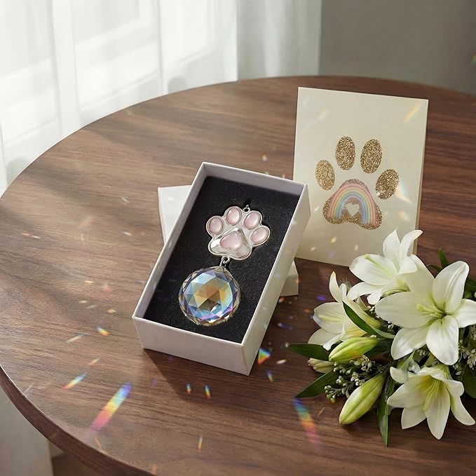 Pet Memorial Gifts for Cats Dogs: Round Ball Crystal Sun Catcher Remembrance Ornament, Cat Memorial Gifts for Loss of Cat, Rainbow Bridge Dog Passing Away Bereavement Pet Loss Sympathy Gift
