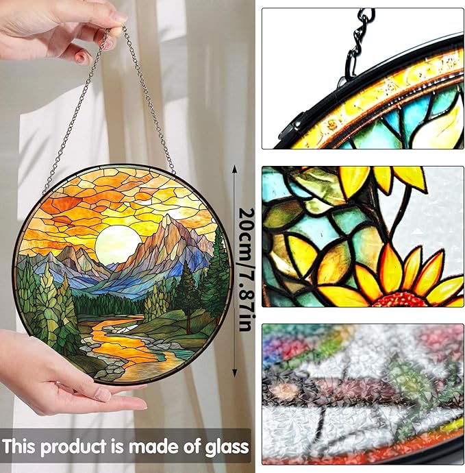 Bimkole Scenery Stained Glass Suncatcher Window Hanging - Rivers Indoor Window or Doorway Decoration - Handmade Sun Catcher Decor for Garden Home Christmas & Birthday Gifts 7.87x7.87 inch
