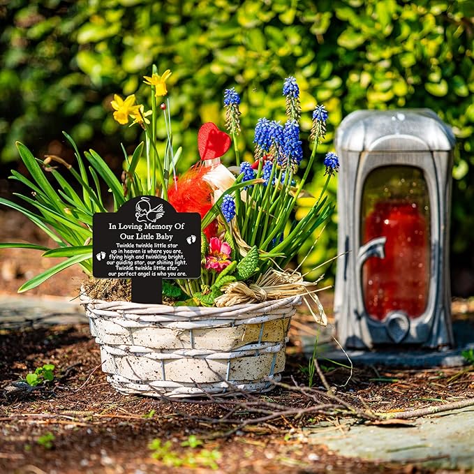Roowest Cemetery Grave Decorations Acrylic Memorial Stakes Grave Stake Markers Sympathy Garden Plaque Waterproof Remembrance Sympathy Gift for Cemetery Graveside Outdoors Yard(Baby)