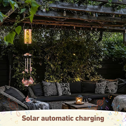 Retisee Butterfly Solar Wind Chimes Outdoor Metal Butterfly Gifts Solar Light Windchimes Outside Indoors Christmas Decoration Birthday Gift for Home Lawn Porch Patio Garden Yard