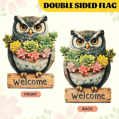 Owl Garden Flags 12x18 Inch Double Sided, Spring Summer Welcome Banner Small Yard Flags for Outside, Farmhouse Front Porch Home Outdoor Seasonal Decor Holiday All Seasons Decoration