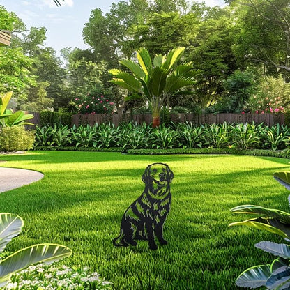 WADORN Adorable Golden Retriever Metal Decorative Garden Stakes, Black Iron Outdoor Sculpture, Freestanding, Durable, Waterproof