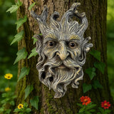 Whimsical Tree Face Garden Statues Outdoor Decor – Funny Old Man Tree Hugger Wall Sculpture with Mustache, Fairy Art Fence Hanging Resin Ornament, Outdoor Wall Mounted Sculpture for Patio Lawn & Home