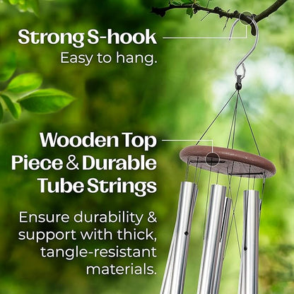 UpBlend Outdoors Wind Chimes for Outside, Gift for Mom, Deep Tone, Sympathy Gifts for Loss of Loved One, Patio Decoration, Memorial Windchimes, 38" Silver