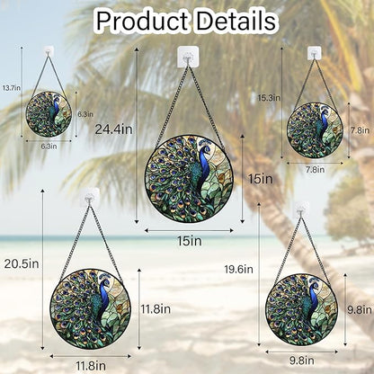 DASTOLL Stained Glass Window Hanging, Blue Green Peacock Decor Suncatcher for Door Garden Home Decoration Bird Sun Catchers Christmas Mother's Day Birthday Gifts for Women Men Mom Nana Friend 9.8 in