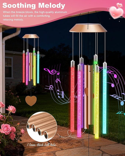 Nacome Solar Wind Chime Outdoor Indoor: Unique Gifts for Mom Grandma Women - Automatic LED Color Changing Light IP65 Waterproof Outside Decor for Garden Patio Balcony Porch(Copper)