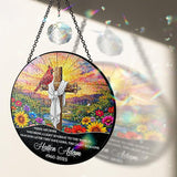 Personalized Cardinal Cross Memorial Stained Glass Suncatcher Christian Sympathy Sun Catcher for Mom Grandparent Religious Catholic Gift Window Hanging Decor Remembrance Day for Loss of Loved One