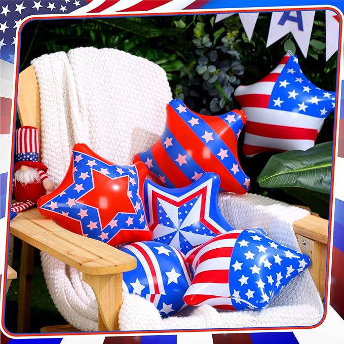 12 Pcs 4th of July Inflatable Balloons Patriotic Outdoor Decorations 12'' PVC American Flag Star Hanging Ornaments White Red Blue Inflatable for 250th Anniversary Independence Day Party Decor