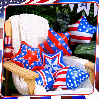 12 Pcs 4th of July Inflatable Balloons Patriotic Outdoor Decorations 12'' PVC American Flag Star Hanging Ornaments White Red Blue Inflatable for 250th Anniversary Independence Day Party Decor