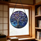 DASTOLL Stained Glass Window Hanging, Blue Purple Tree of Life Sun Catchers Colorful Glass Panel Plants Suncatcher Decor for Birthday for Women,Men,Wife, Lovers, and Mom 7.8 in