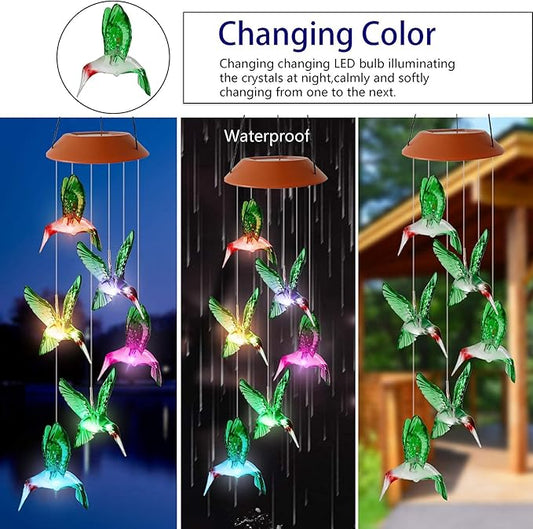 Hummingbird Solar Wind Chimes Color Changing Outdoor LED Solar Chimes Light Birthday Gifts for Women Garden Gifts for Mom Grandma Mothers Day Memorial Wind Chimes Outdoor Decor