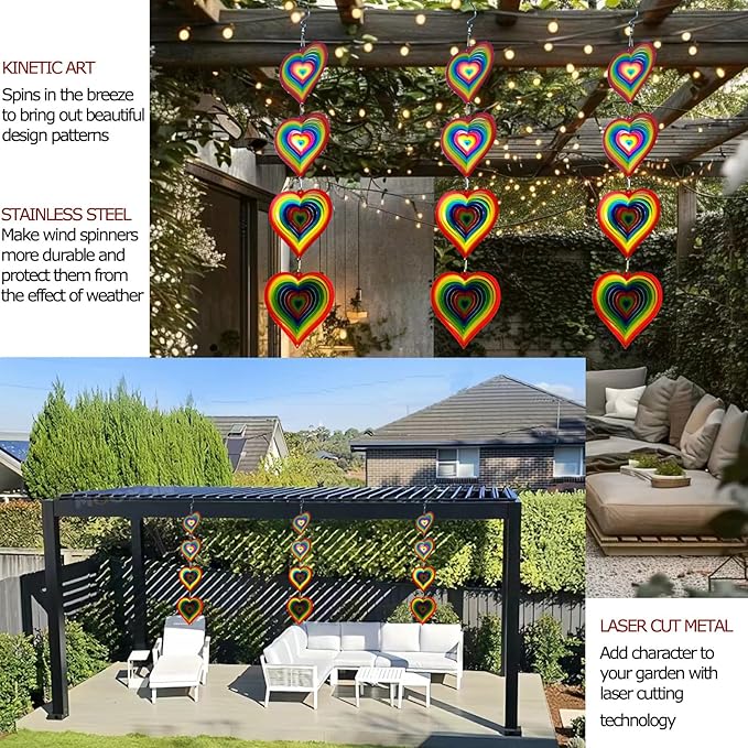 DJUAN Wind Spinners Outdoor Garden Decor,Colorful Heart Metal Hanging Ornaments for Yard Lawn Window Ceiling Home Christmas Day Party Wedding Decoration, Birthday Gifts for Mom Grandma Women Aunts