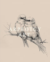 ARPEOTCY Vintage Gold Framed Wall Art, Sketch Birds in Love on a Branch Paintings, Canvas Prints Artwork with Antique Frame, Wall Picture Decor for Bedroom Gallery Living Room, 13x16 inch