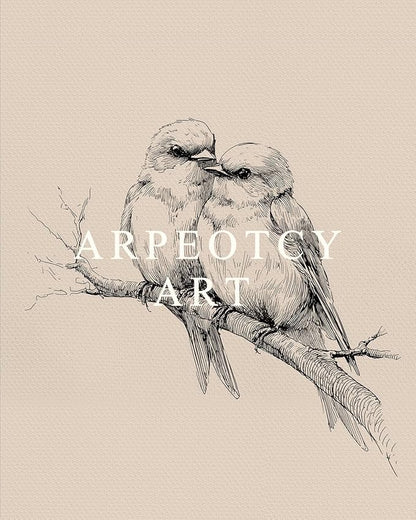 ARPEOTCY Vintage Gold Framed Wall Art, Sketch Birds in Love on a Branch Paintings, Canvas Prints Artwork with Antique Frame, Wall Picture Decor for Bedroom Gallery Living Room, 13x16 inch