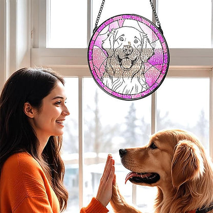 Personalized Pet Portrait Suncatcher Stained Glass Dog Ornament Remembrance Gifts for Dogs Lovers, Pet Memorial Gift for Dogs Memorial Gifts for Loss of Dog, Loss Sympathy Gift Window Hanging