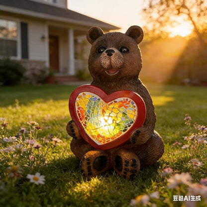 Solar Bear Garden Statues Decor for Outdoor, Brown Bear Figurine Lights for Lawn Patio Yard Decoration - Unique Christmas Housewarming Gift for Grandma Wowen Mom
