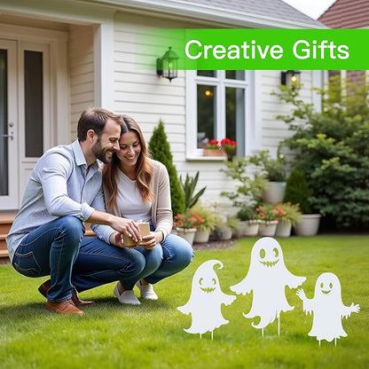 WACLSTDAY Halloween Decorations Ghost Metal Garden Stakes Decor for Outside Gifts for Women/Men,White Silhouette Statues Outdoor for Yard Art, Lawn, Backyard, Pathway, Patio Decorative Easter