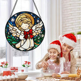 Stained Glass Window Hanging Jesus Cute Angel 6.3" - White Angel Suncatcher Door Garden Sun Catcher Home Decor Birthday Christmas for Mom Men Woman Nana Friend Girl