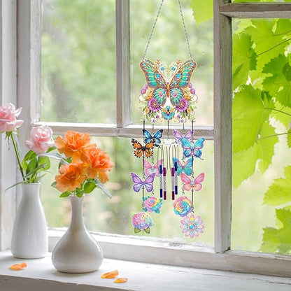 DIY Wind Chime Pendant Spring 3D Diamond Art Painting Hanging Ornament Double Sided Diamond Suncatchers for Window Home Backyard Garden Wall Door Decor (Butterfly04)
