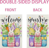 Welcome Easter Garden Flag 12x18 Inch Double Sided Easter Eggs Bunny Garden Flags for Outside, Spring Seasonal Decorations, Cute Rabbit Yard Lawn Flags for Holiday Farmhouse Outdoor Decor (Burlap)