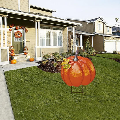 K KILIPES 18.9" H Metal Pumpkin Garden Stake Decorative Fall Pumpkin Yard Sign for Home Outside Garden Lawn Porch Autumn Thanksgiving Decorations (1)