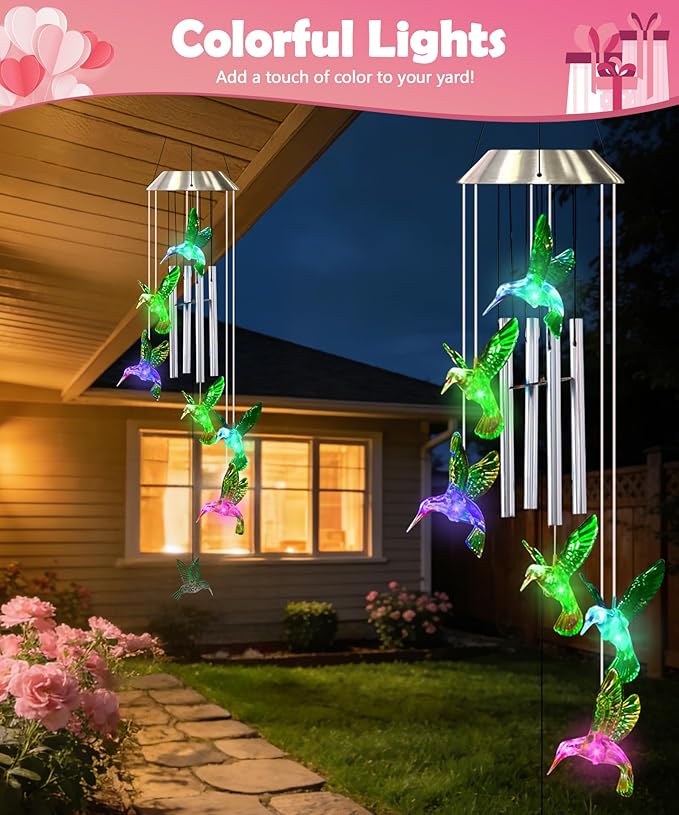 Nacome Wind Chimes for Outside: Tubes Memorial Wind Bell Mother's Day Birthday Gifts for Mom Women Grandma Her - Yard Garden Indoor Outdoor Decor (Hummingbird)