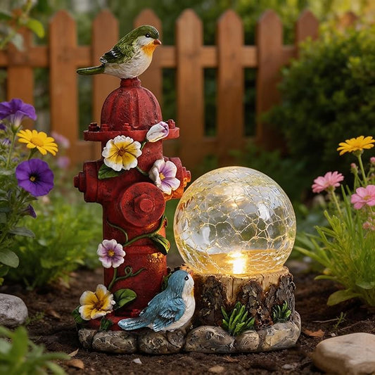 TERESA'S COLLECTIONS Garden Decor, Set of 2 Cute Birds and Hydrant Garden Decor, Waterproof Resin Garden Statue, Birds Gift, Garden Gift for Women Mom, Indoor/Outdoor