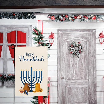 Happy Hanukkah Garden Flags Menorah Star of David Chanukah Yard Flag Jewish Gyroscope Holiday Festival Holiday House Banner Double Sided for Winter Decor 12 x 18 Inch